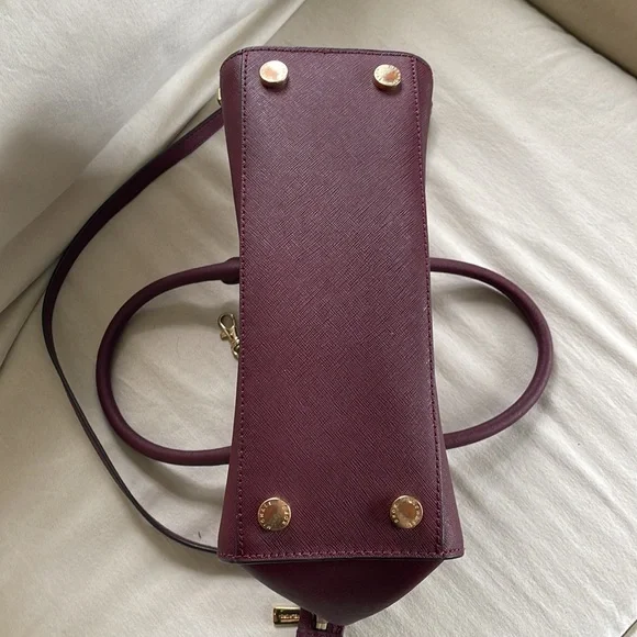 MICHAEL KORS STUDDED SELMA MEDIUM SATCHEL MERLOT - Picture 7 of 8